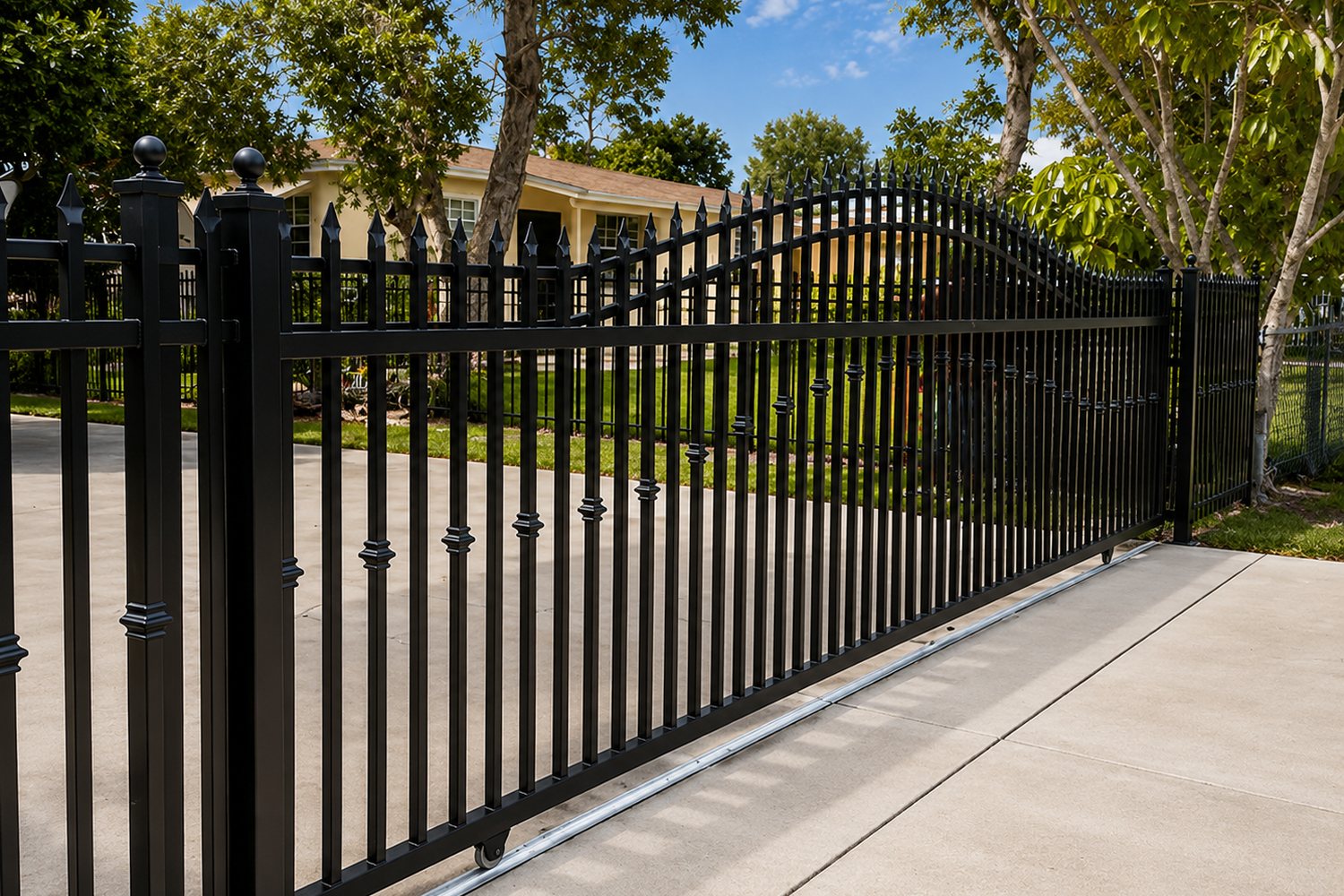 Black driveway gate