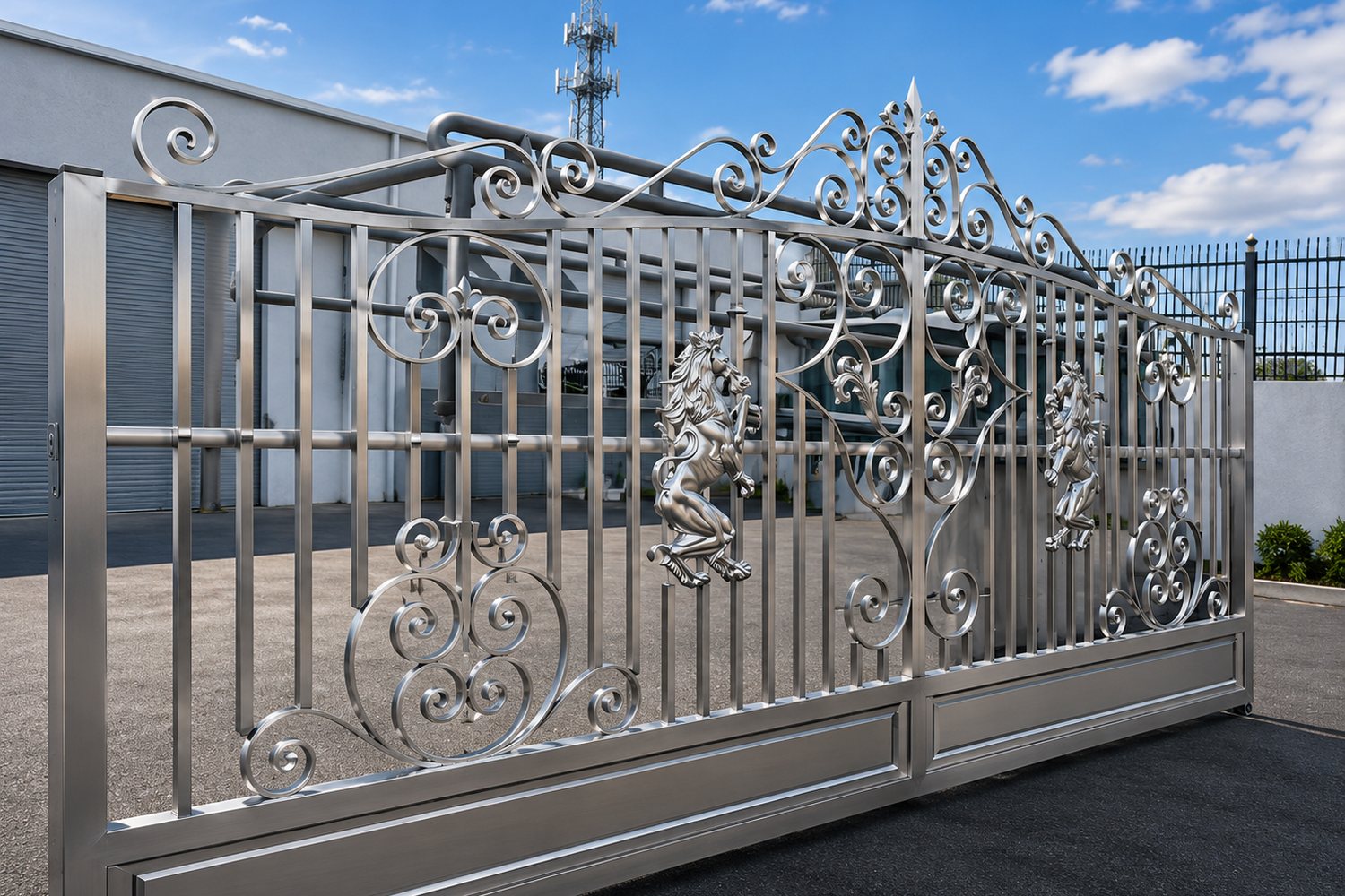 Decorative silver sliding gate