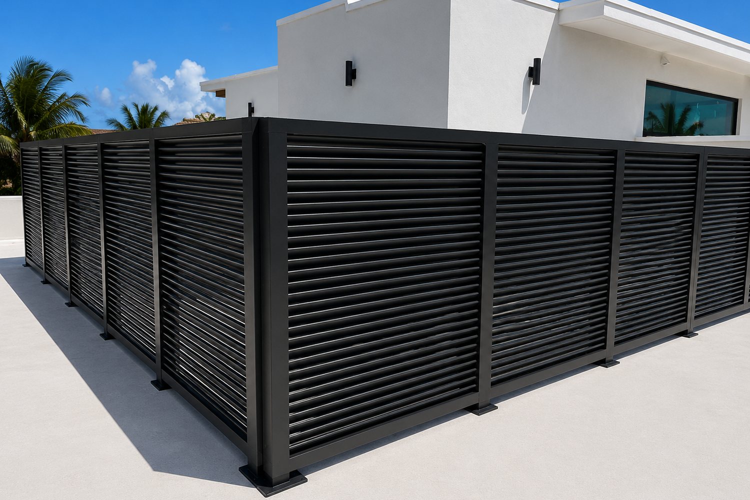 Black residential metal fence