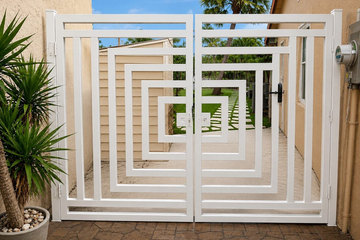 White custom side access gate