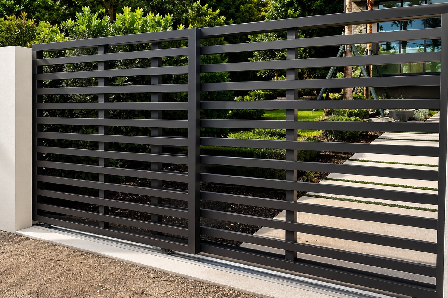 Modern black sliding gate