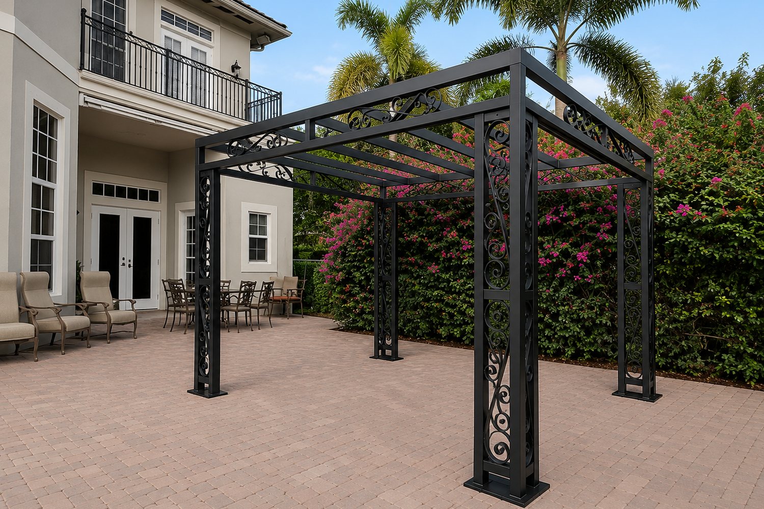 Outdoor black metal trellis